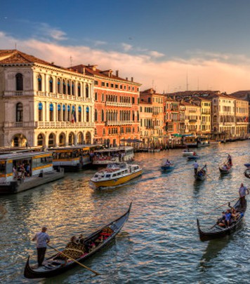 The most beautiful palaces facing the Grand Canal in Venice, italy